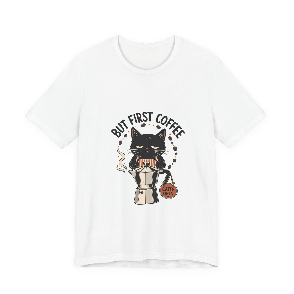 But First Coffee black cat barista shirt