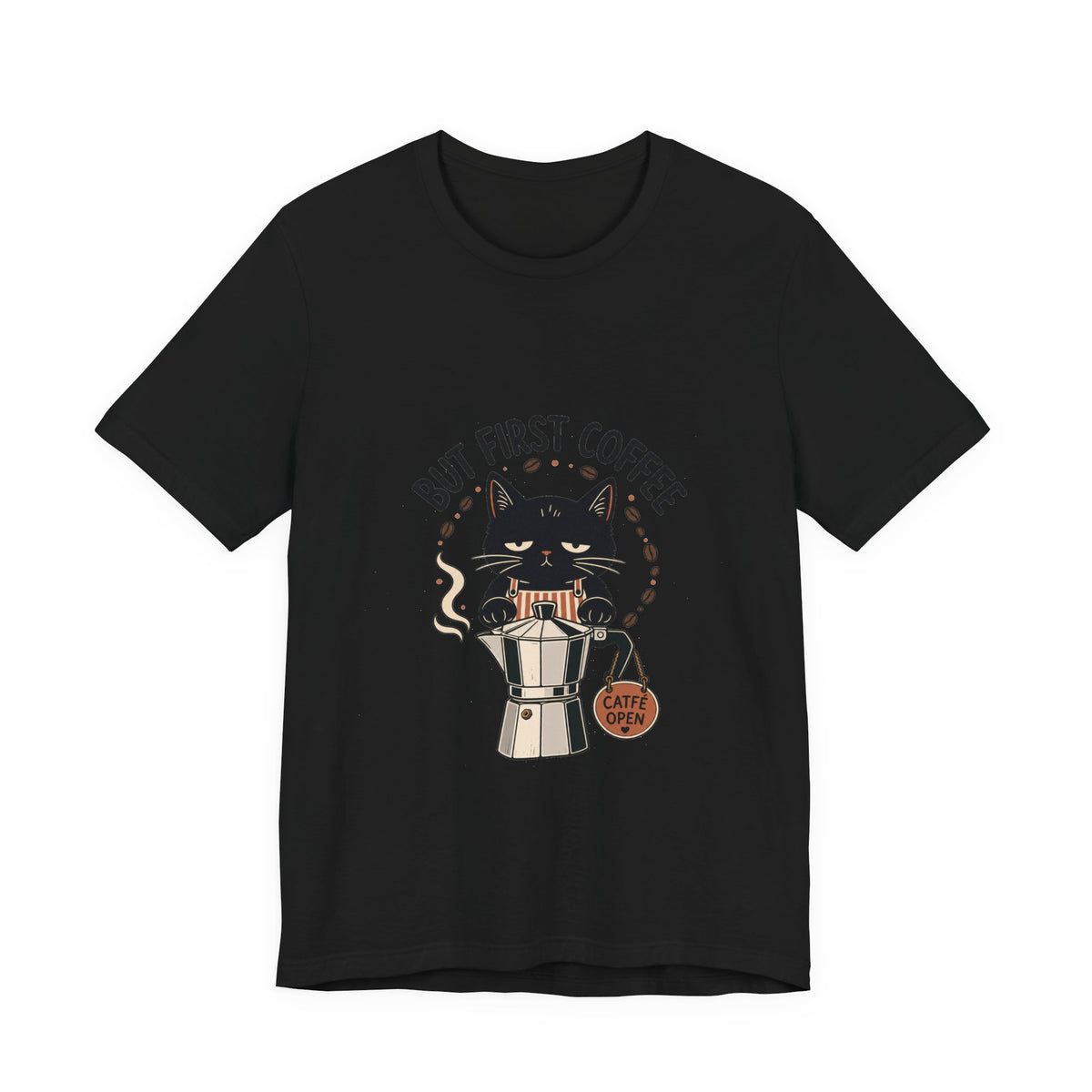 But First Coffee black cat barista shirt