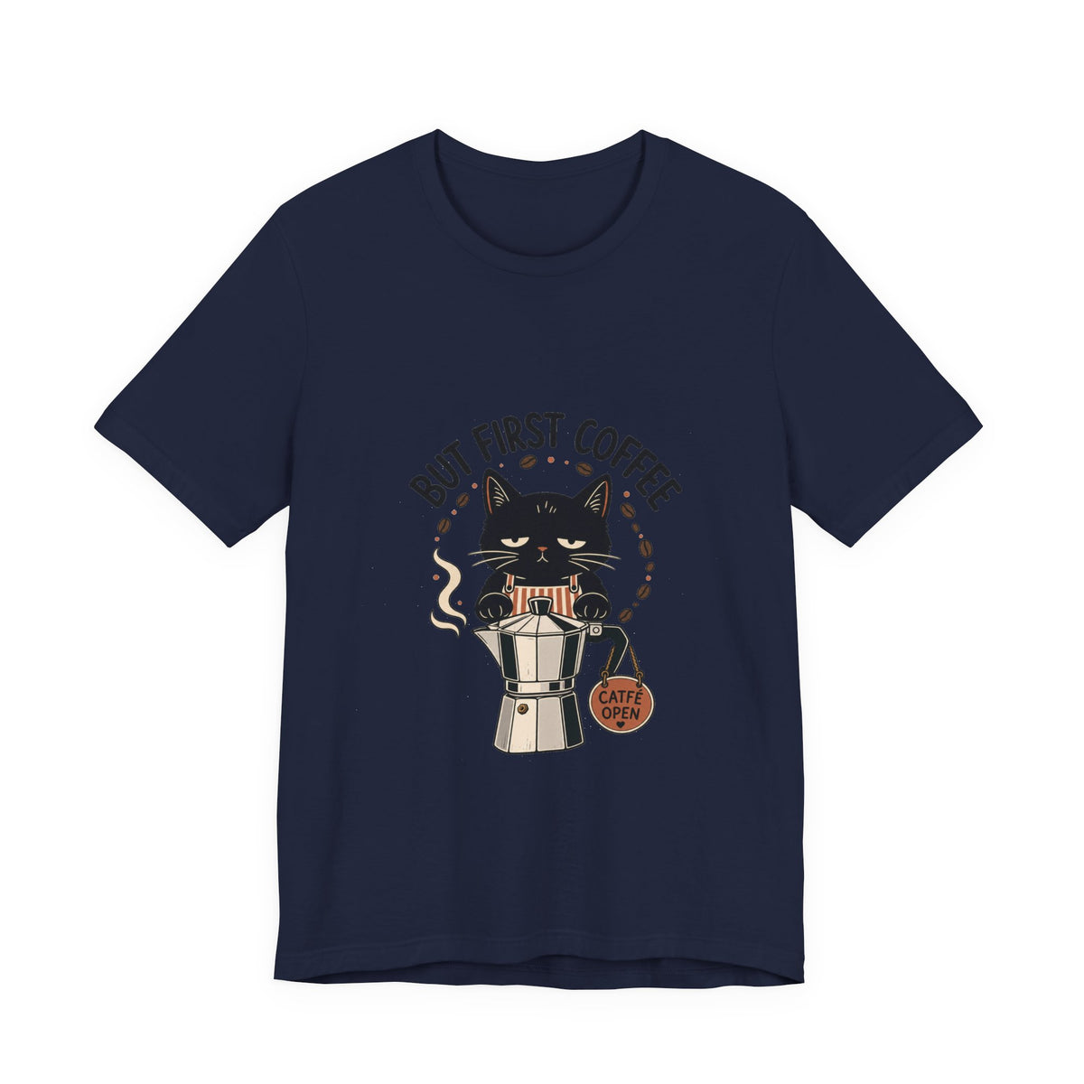 But First Coffee black cat barista shirt