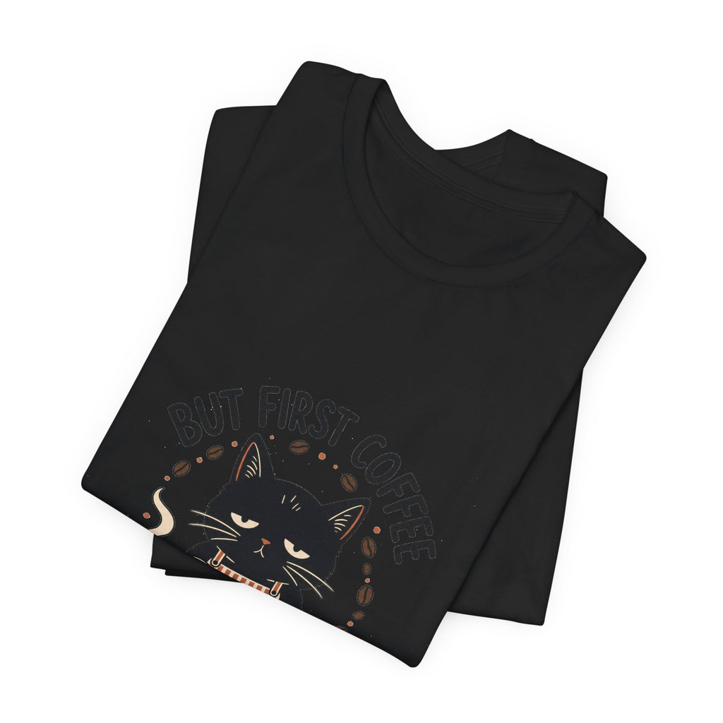 But First Coffee black cat barista shirt