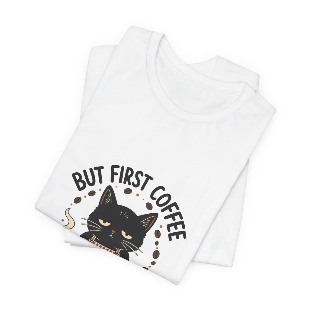 But First Coffee black cat barista shirt