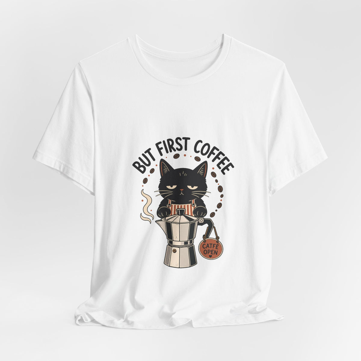 But First Coffee black cat barista shirt