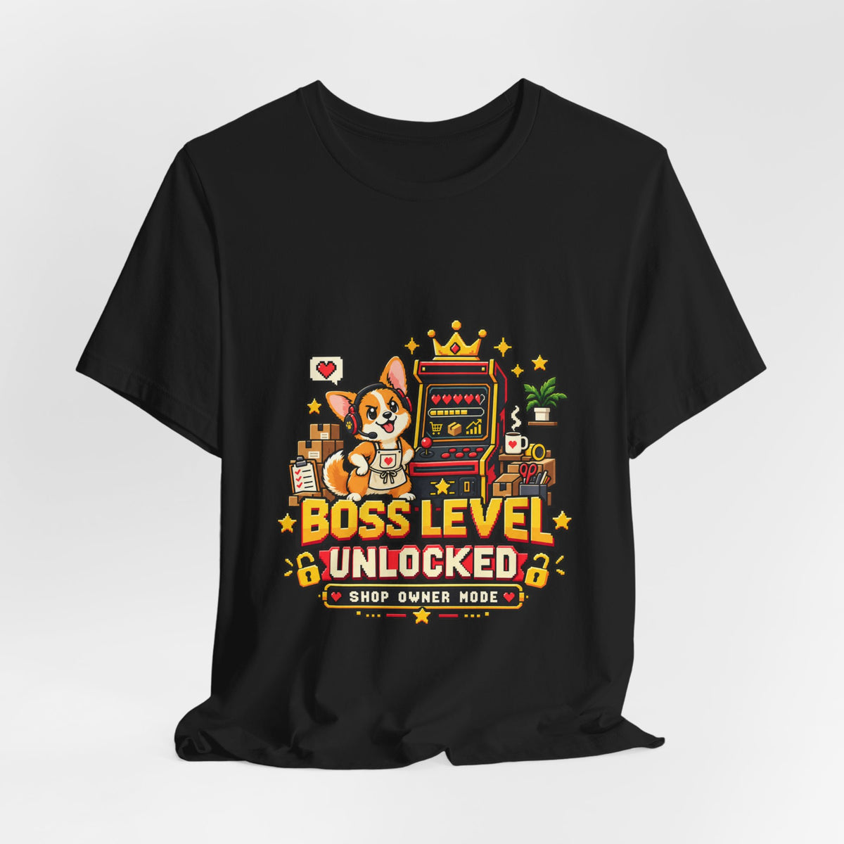 Boss level unlocked corgi shop owner shirt