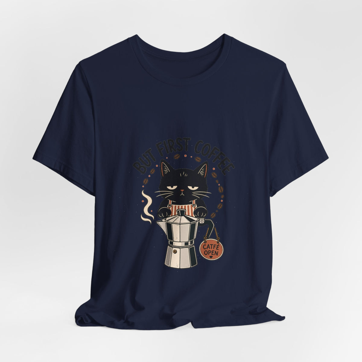 But First Coffee black cat barista shirt
