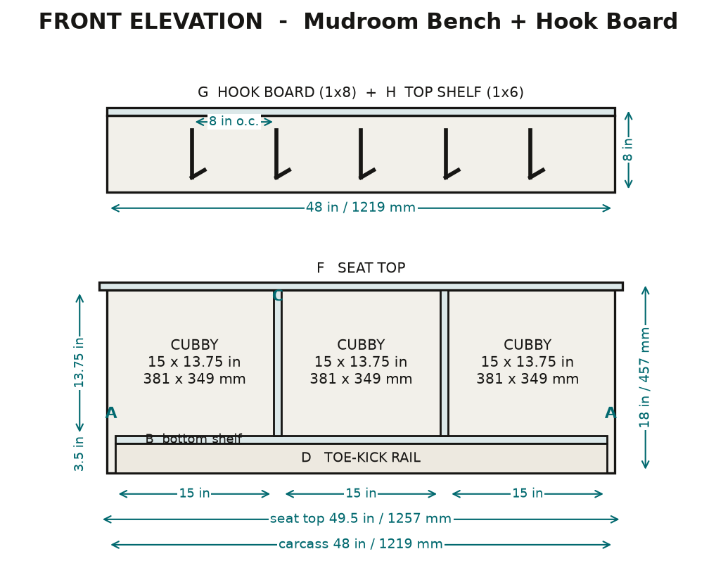 Front elevation dimensioned diagram